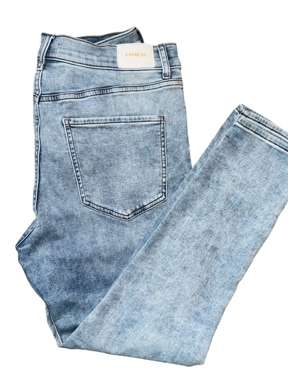 Express high rise skinny acid wash jeans; button fly size 12R - Picture 2 of 11